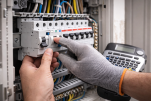 Groepenkast met extra automaat voor nieuwe groep uitbreiding met duidelijke labeling van stroomcircuits